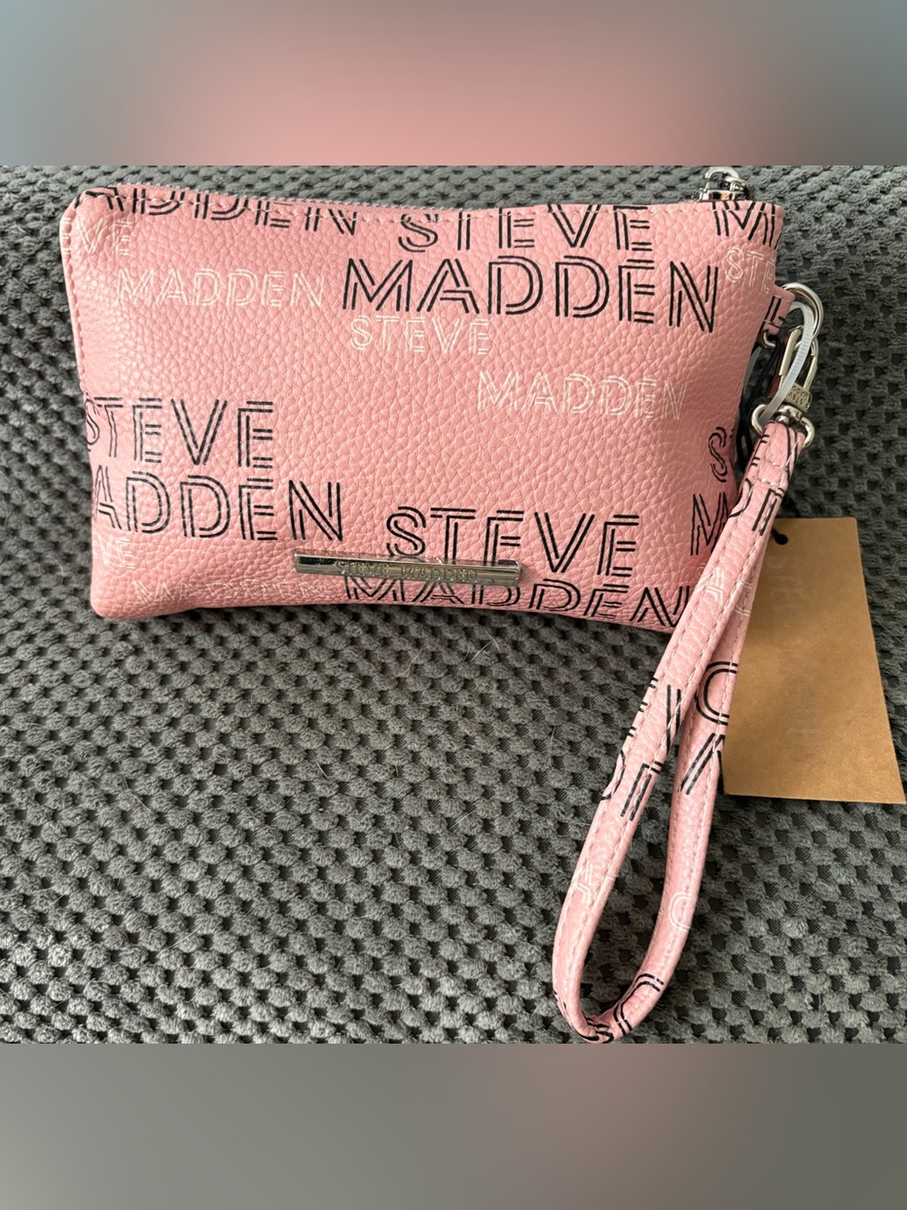 NWT Steve Madden Pink Logo Wristlet Clutch with Strap